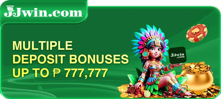 JJWIN welcome bonus promotion banner with casino chips and coins